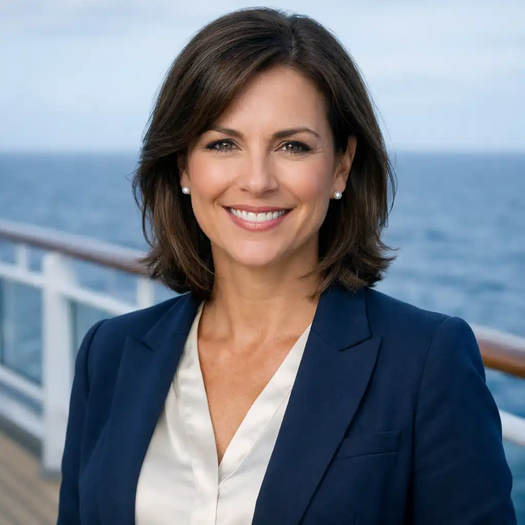Portrait of the Maritimevista Editor-in-Chief on a cruise ship deck